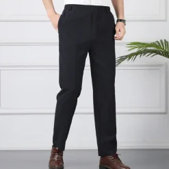 Men's Trousers Casual Pants Pocket Elastic Waist Solid Color Comfort Breathable Full Length Daily Stylish Classic Style Black Navy Blue Micro-elastic