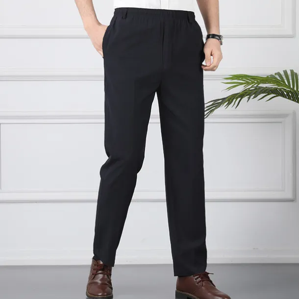 Men's Trousers Casual Pants Pocket Elastic Waist Solid Color Comfort Breathable Full Length Daily Stylish Classic Style Black Navy Blue Micro-elastic