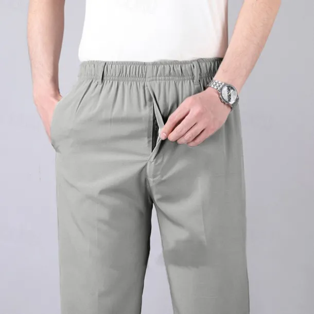 Men's Trousers Casual Pants Pocket Elastic Waist Solid Color Comfort Breathable Full Length Daily Stylish Classic Style Black Navy Blue Micro-elastic