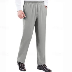 Men's Trousers Casual Pants Pocket Elastic Waist Solid Color Comfort Breathable Full Length Daily Stylish Classic Style Black Navy Blue Micro-elastic