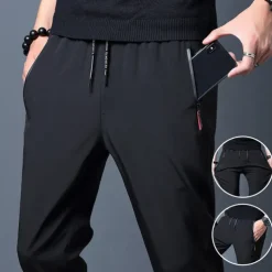 Men's Trousers Casual Pants Sports Pants Training Pants Elastic Waist Plain Breathable Soft Ankle-Length Gym Sports Loose Fit Black Blue Micro-elastic