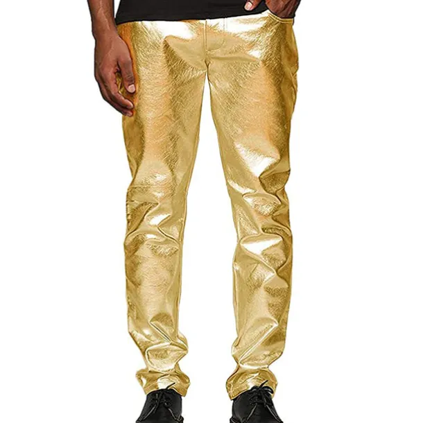 Men's Trousers Casual Pants Shiny Metallic Straight Leg Plain Reflective Comfort Party Casual Holiday Streetwear Stylish Silver Gold