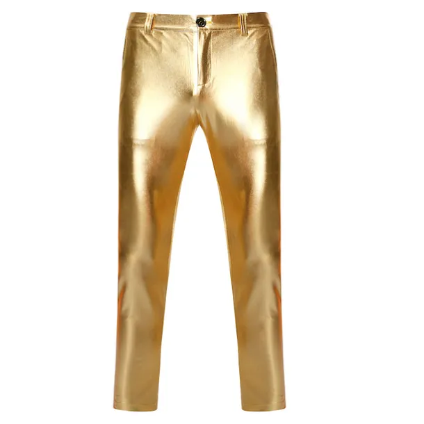 Men's Trousers Casual Pants Shiny Metallic Straight Leg Plain Reflective Comfort Party Casual Holiday Streetwear Stylish Silver Gold