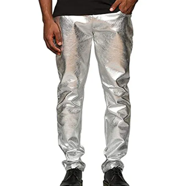 Men's Trousers Casual Pants Shiny Metallic Straight Leg Plain Reflective Comfort Party Casual Holiday Streetwear Stylish Silver Gold