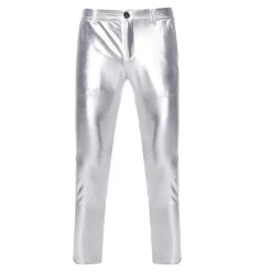 Men's Trousers Casual Pants Shiny Metallic Straight Leg Plain Reflective Comfort Party Casual Holiday Streetwear Stylish Silver Gold