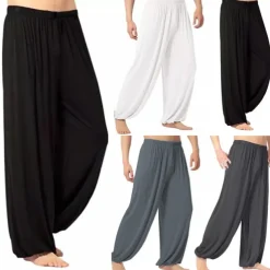 Men's Trousers Casual Pants Baggy Harem Pants Flowy Solid Color Plain Breathable Soft Full Length Yoga Casual Trousers Casual / Sporty Loose Fit Black White Micro-elastic