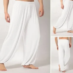 Men's Trousers Casual Pants Baggy Harem Pants Flowy Solid Color Plain Breathable Soft Full Length Yoga Casual Trousers Casual / Sporty Loose Fit Black White Micro-elastic