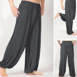 Men's Trousers Casual Pants Baggy Harem Pants Flowy Solid Color Plain Breathable Soft Full Length Yoga Casual Trousers Casual / Sporty Loose Fit Black White Micro-elastic