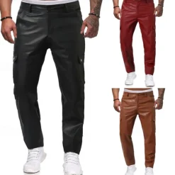Men's Trousers Casual Pants Lederhosen Pocket Elastic Waist Plain Comfort Outdoor Daily Fashion Casual Black Red Micro-elastic