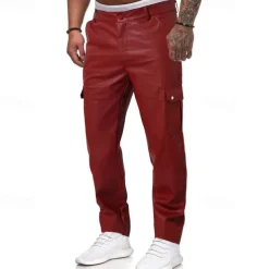 Men's Trousers Casual Pants Lederhosen Pocket Elastic Waist Plain Comfort Outdoor Daily Fashion Casual Black Red Micro-elastic
