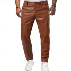 Men's Trousers Casual Pants Lederhosen Pocket Elastic Waist Plain Comfort Outdoor Daily Fashion Casual Black Red Micro-elastic