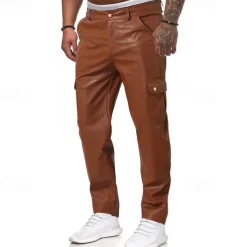 Men's Trousers Casual Pants Lederhosen Pocket Elastic Waist Plain Comfort Outdoor Daily Fashion Casual Black Red Micro-elastic