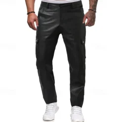 Men's Trousers Casual Pants Lederhosen Pocket Elastic Waist Plain Comfort Outdoor Daily Fashion Casual Black Red Micro-elastic