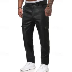 Men's Trousers Casual Pants Lederhosen Pocket Elastic Waist Plain Comfort Outdoor Daily Fashion Casual Black Red Micro-elastic