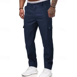 Men's Trousers Casual Pants Lederhosen Pocket Elastic Waist Plain Comfort Outdoor Daily Fashion Casual Black Red Micro-elastic