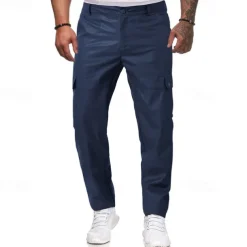 Men's Trousers Casual Pants Lederhosen Pocket Elastic Waist Plain Comfort Outdoor Daily Fashion Casual Black Red Micro-elastic