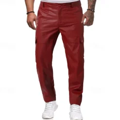 Men's Trousers Casual Pants Lederhosen Pocket Elastic Waist Plain Comfort Outdoor Daily Fashion Casual Black Red Micro-elastic