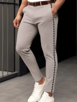 Men's Trousers Chinos Casual Pants Front Pocket Patchwork Comfort Breathable Casual Daily Holiday Fashion Basic Brown Light Grey