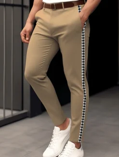 Men's Trousers Chinos Casual Pants Front Pocket Patchwork Comfort Breathable Casual Daily Holiday Fashion Basic Brown Light Grey