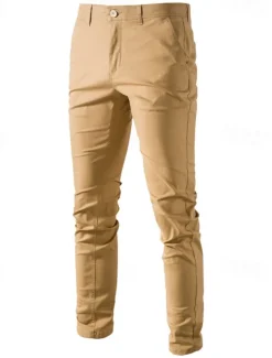 Men's Trousers Chinos Casual Pants Buttons Pocket Plain Comfort Formal Party Work Fashion Classic Style ArmyGreen Black Micro-elastic