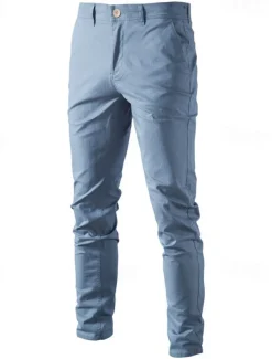 Men's Trousers Chinos Casual Pants Buttons Pocket Plain Comfort Formal Party Work Fashion Classic Style ArmyGreen Black Micro-elastic