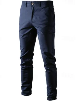 Men's Trousers Chinos Casual Pants Buttons Pocket Plain Comfort Formal Party Work Fashion Classic Style ArmyGreen Black Micro-elastic