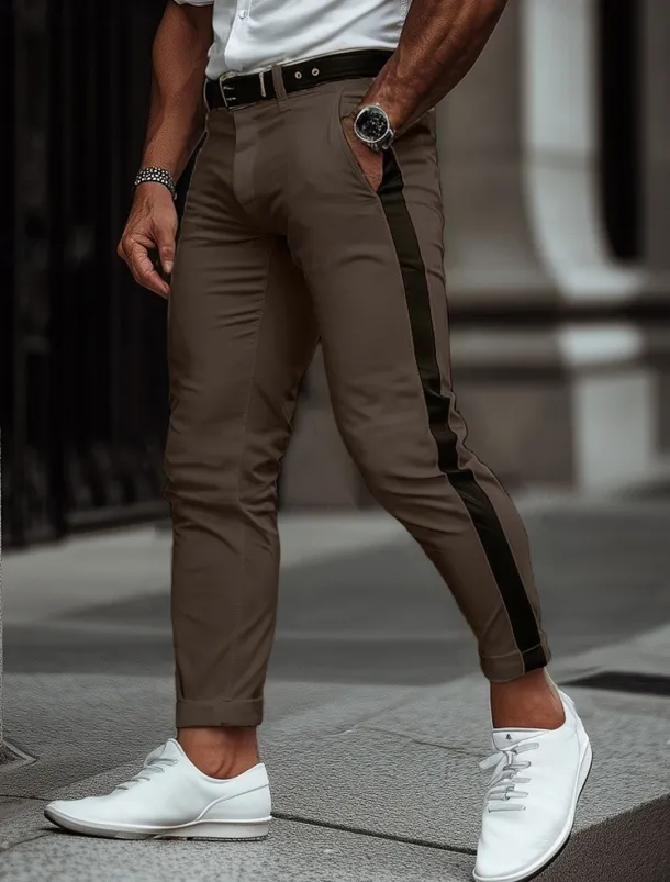 Men's Trousers Chinos Casual Pants Side Stripe Front Pocket Color Block Plain Comfort Soft Daily Holiday Going out Fashion Streetwear Coffee Stretchy