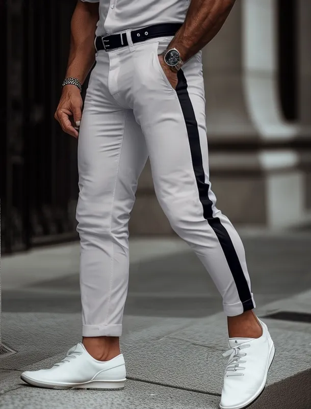 Men's Trousers Chinos Casual Pants Side Stripe Front Pocket Color Block Plain Comfort Soft Daily Holiday Going out Fashion Streetwear Coffee Stretchy