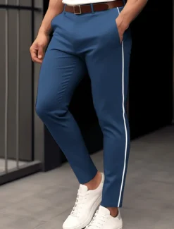 Men's Trousers Chinos Casual Pants Front Pocket Patchwork Comfort Breathable Casual Daily Holiday Fashion Basic Blue Brown