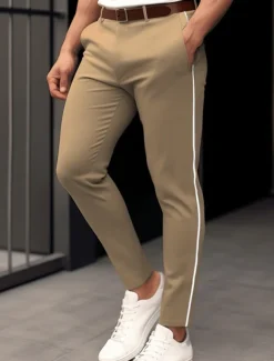 Men's Trousers Chinos Casual Pants Front Pocket Patchwork Comfort Breathable Casual Daily Holiday Fashion Basic Blue Brown