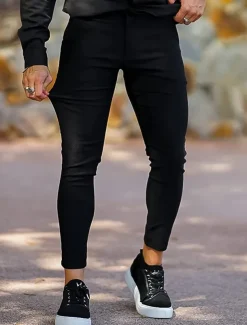 Men's Trousers Chinos Chino Pants Pocket Plain Comfort Breathable Outdoor Daily Going out Fashion Streetwear Black White