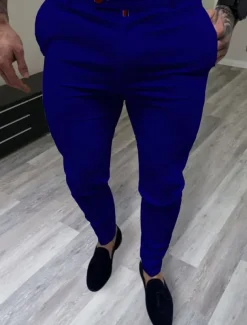 Men's Trousers Chinos Chino Pants Pocket Plain Comfort Breathable Outdoor Daily Going out Fashion Casual White Royal Blue