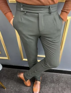 Men's Trousers Chinos Chino Pants Gurkha Pants Pocket High Rise Plain Comfort Breathable Outdoor Daily Going out Fashion Casual Green Khaki