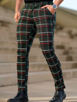 Men's Trousers Chinos Chino Pants Plaid Dress Pants Pocket Plaid Comfort Breathable Outdoor Daily Going out Fashion Streetwear Black Grey