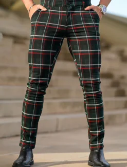 Men's Trousers Chinos Chino Pants Plaid Dress Pants Pocket Plaid Comfort Breathable Outdoor Daily Going out Fashion Streetwear Black Grey