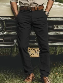 Men's Trousers Chinos Chino Pants Casual Pants Buttons Front Pocket Plain Comfort Soft Business Daily Going out Fashion Streetwear Black White Micro-elastic