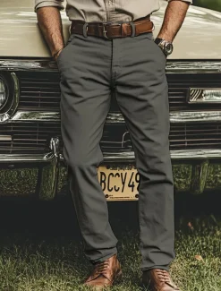 Men's Trousers Chinos Chino Pants Casual Pants Buttons Front Pocket Plain Comfort Soft Business Daily Going out Fashion Streetwear Black White Micro-elastic