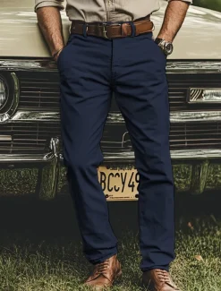 Men's Trousers Chinos Chino Pants Casual Pants Buttons Front Pocket Plain Comfort Soft Business Daily Going out Fashion Streetwear Black White Micro-elastic