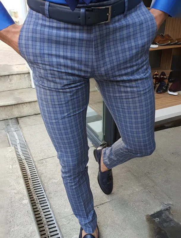 Men's Trousers Chinos Chino Pants Pocket Grid / Plaid Comfort Business Daily Streetwear Fashion Basic Blue Deep Blue