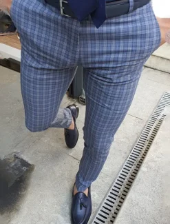 Men's Trousers Chinos Chino Pants Pocket Grid / Plaid Comfort Business Daily Streetwear Fashion Basic Blue Deep Blue