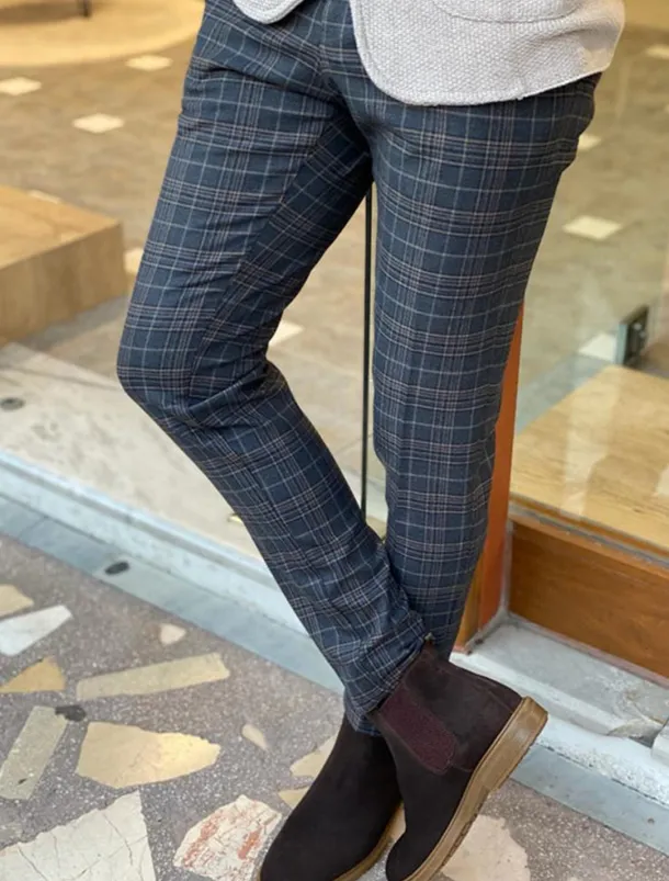 Men's Trousers Chinos Chino Pants Pocket Grid / Plaid Comfort Business Daily Streetwear Fashion Basic Blue Deep Blue