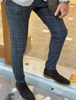 Men's Trousers Chinos Chino Pants Pocket Grid / Plaid Comfort Business Daily Streetwear Fashion Basic Blue Deep Blue