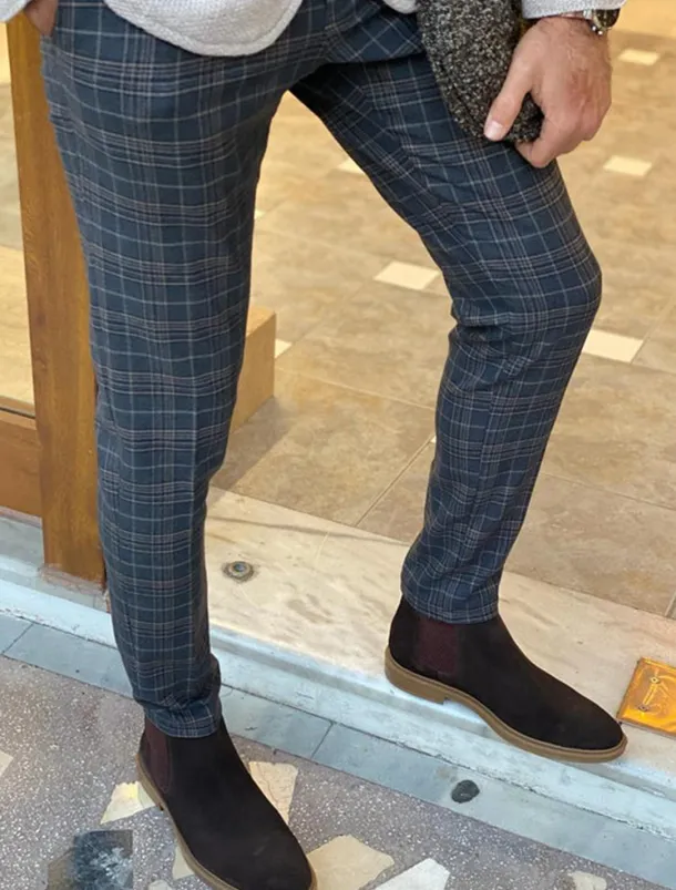 Men's Trousers Chinos Chino Pants Pocket Grid / Plaid Comfort Business Daily Streetwear Fashion Basic Blue Deep Blue