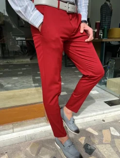 Men's Trousers Chinos Chino Pants Pocket Plain Comfort Breathable Outdoor Daily Going out Fashion Casual Red Blue