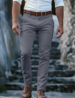 Men's Trousers Chinos Chino Pants Buttons Front Pocket Plain Comfort Business Daily Holiday Fashion Chic & Modern Black White Micro-elastic