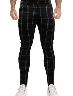Men's Trousers Chinos Chino Pants Plaid Dress Pants Pocket Plaid Plain Comfort Breathable Outdoor Daily Going out Fashion Streetwear Black Grey