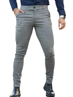 Men's Trousers Chinos Chino Pants Plaid Dress Pants Pocket Plaid Plain Comfort Breathable Outdoor Daily Going out Fashion Streetwear Black Grey