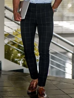 Men's Trousers Chinos Chino Pants Pocket Plaid Comfort Breathable Outdoor Daily Going out Fashion Casual Dark Gray