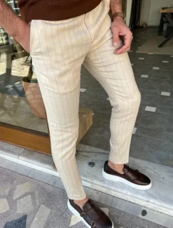 Men's Trousers Chinos Chino Pants Pocket Stripe Comfort Business Daily Streetwear Fashion Basic Khaki Gray