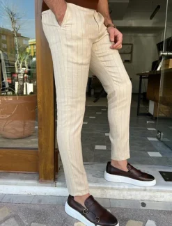 Men's Trousers Chinos Chino Pants Pocket Stripe Comfort Business Daily Streetwear Fashion Basic Khaki Gray
